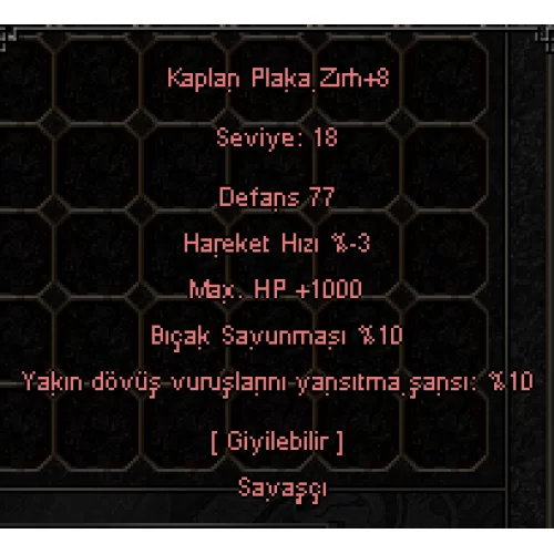  kaplan plaka +8 efsunlu